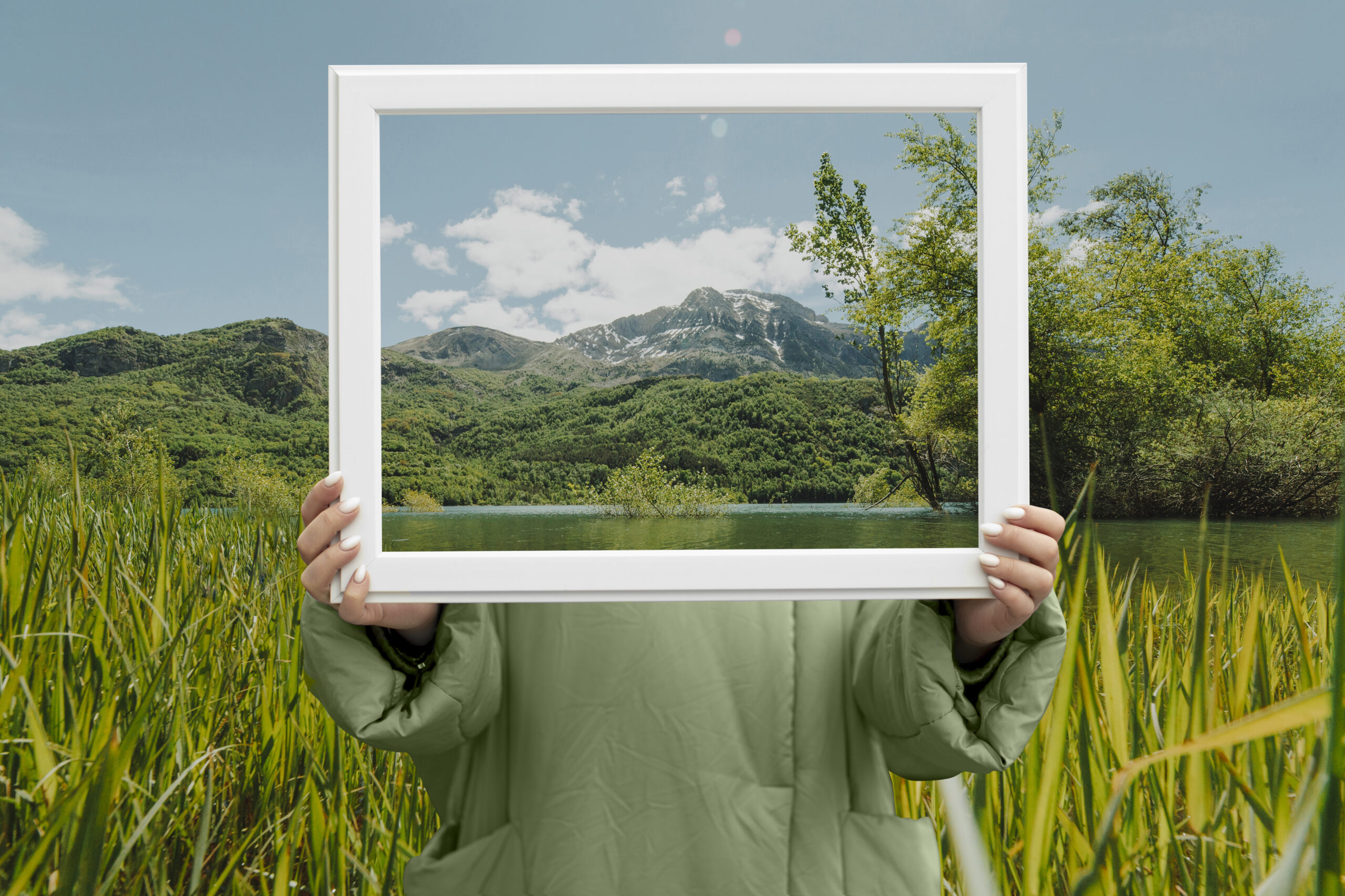 Picture Frame inside a picture of foothills landscape