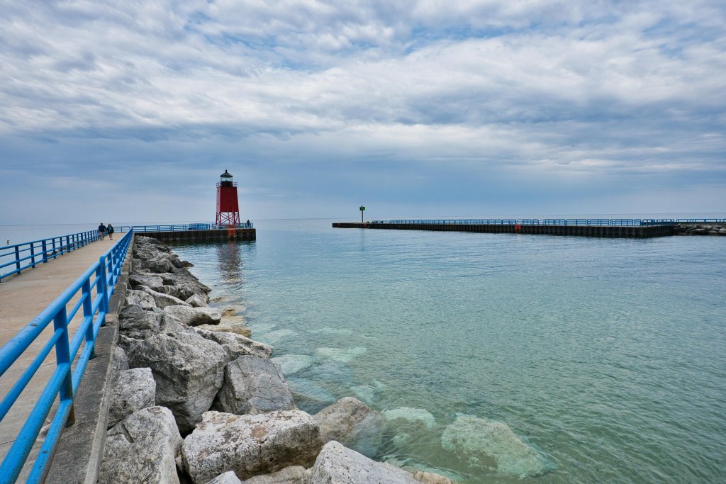 michigan light house by water